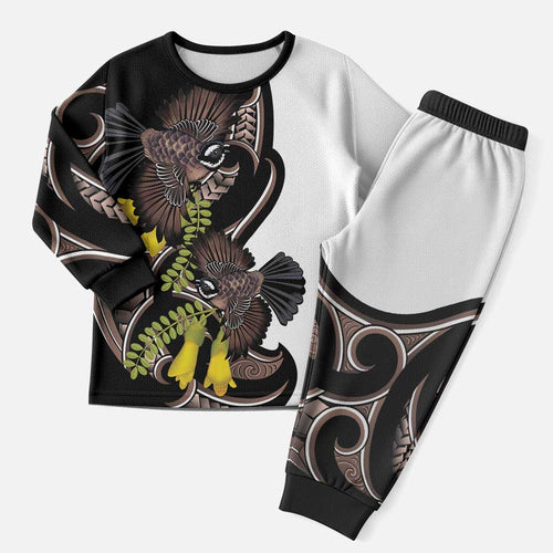 New Zealand Valentines Day Christmas Pajama Set Piwakawaka Lovers Maori Koru Tattoo - Aussie Hoodie