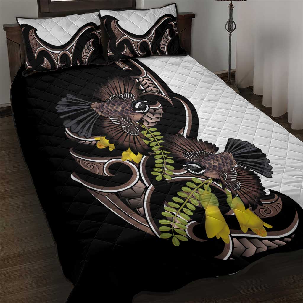 New Zealand Valentines Day Quilt Bed Set Piwakawaka Lovers Maori Koru Tattoo - Aussie Hoodie
