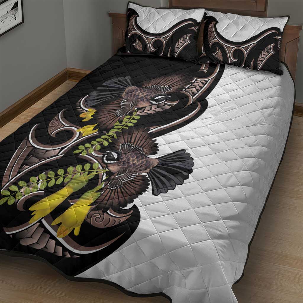 New Zealand Valentines Day Quilt Bed Set Piwakawaka Lovers Maori Koru Tattoo - Aussie Hoodie