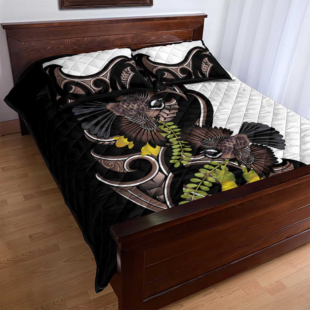 New Zealand Valentines Day Quilt Bed Set Piwakawaka Lovers Maori Koru Tattoo - Aussie Hoodie