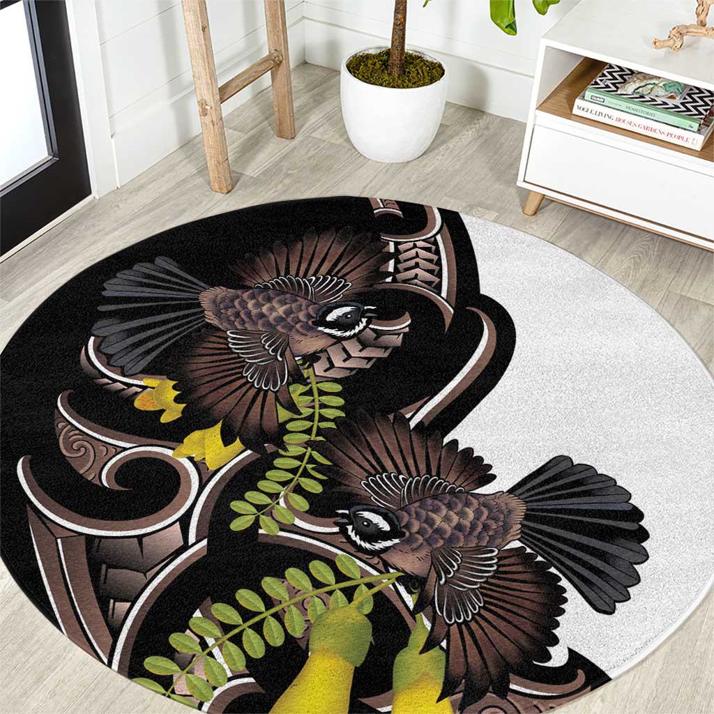 New Zealand Valentines Day Round Carpet Piwakawaka Lovers Maori Koru Tattoo - Aussie Hoodie