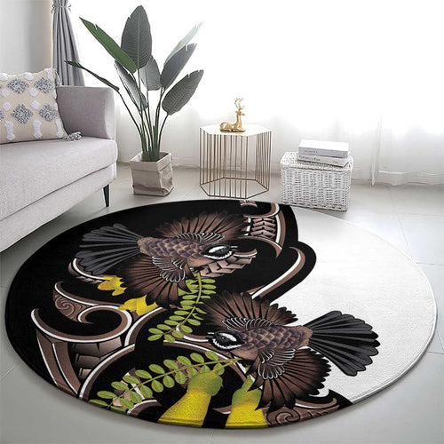 New Zealand Valentines Day Round Carpet Piwakawaka Lovers Maori Koru Tattoo - Aussie Hoodie