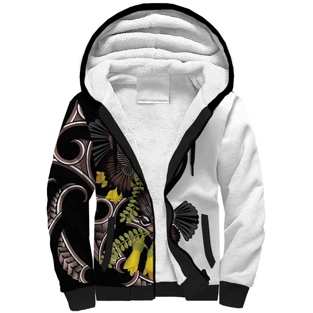New Zealand Valentines Day Sherpa Hoodie Piwakawaka Lovers Maori Koru Tattoo - Aussie Hoodie