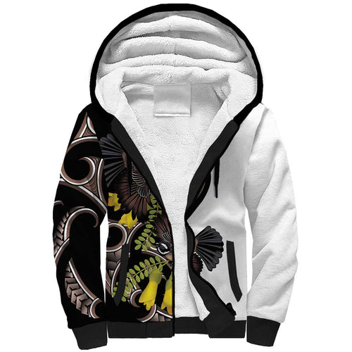 New Zealand Valentines Day Sherpa Hoodie Piwakawaka Lovers Maori Koru Tattoo - Aussie Hoodie
