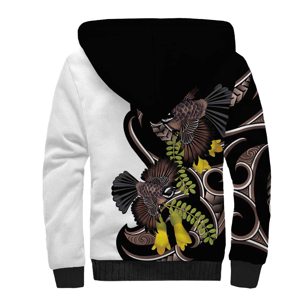New Zealand Valentines Day Sherpa Hoodie Piwakawaka Lovers Maori Koru Tattoo - Aussie Hoodie