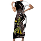 New Zealand Valentines Day Short Sleeve Bodycon Dress Piwakawaka Lovers Maori Koru Tattoo - Aussie Hoodie