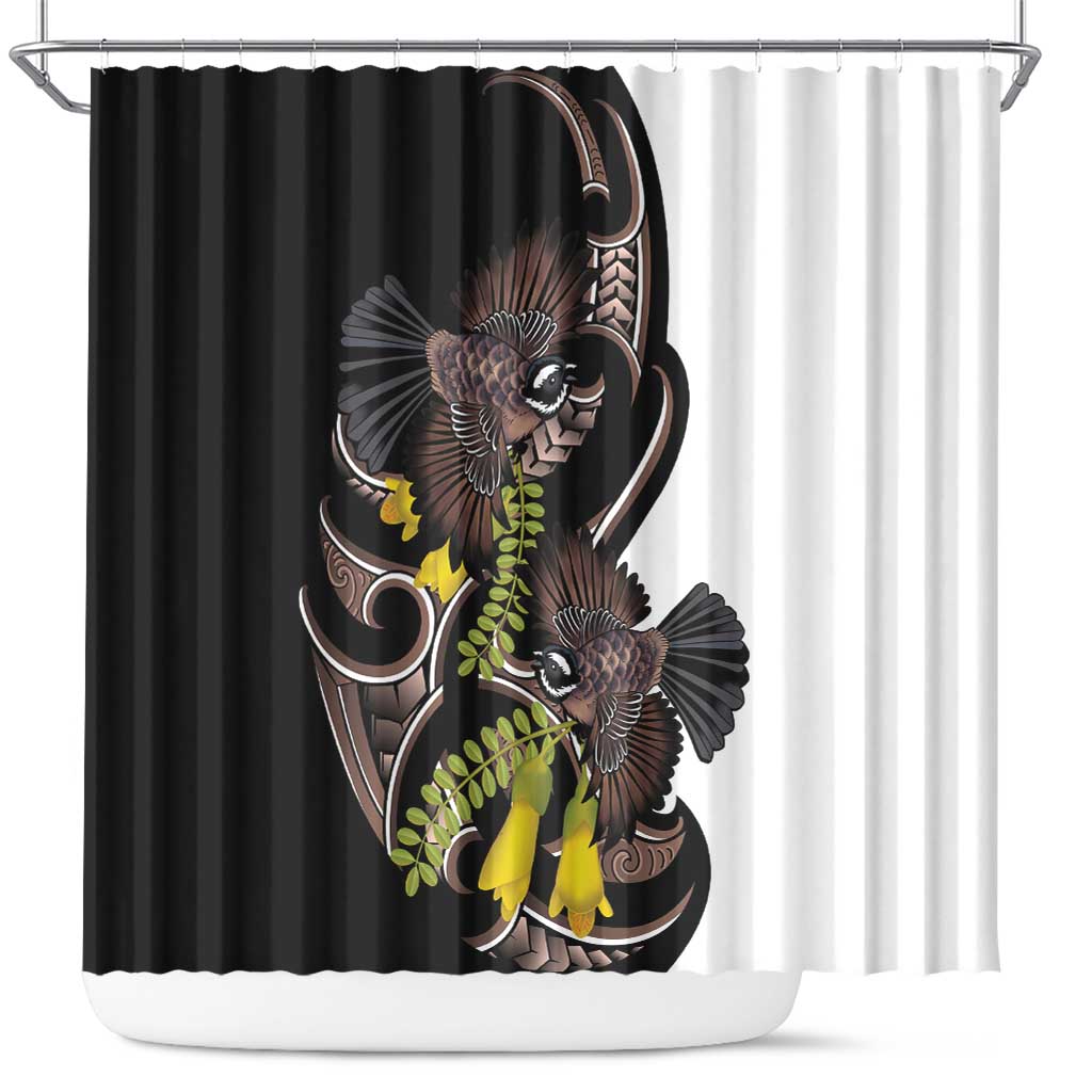 New Zealand Valentines Day Shower Curtain Piwakawaka Lovers Maori Koru Tattoo - Aussie Hoodie