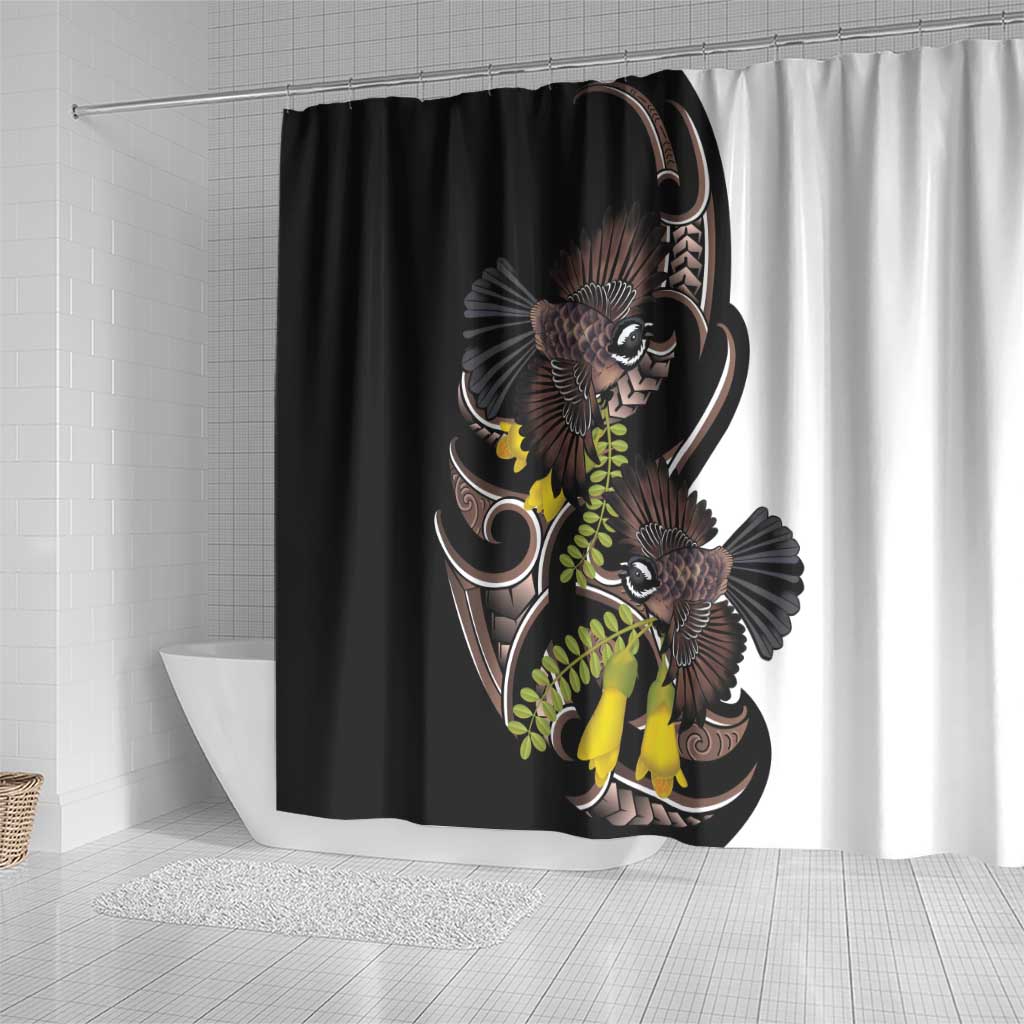 New Zealand Valentines Day Shower Curtain Piwakawaka Lovers Maori Koru Tattoo - Aussie Hoodie
