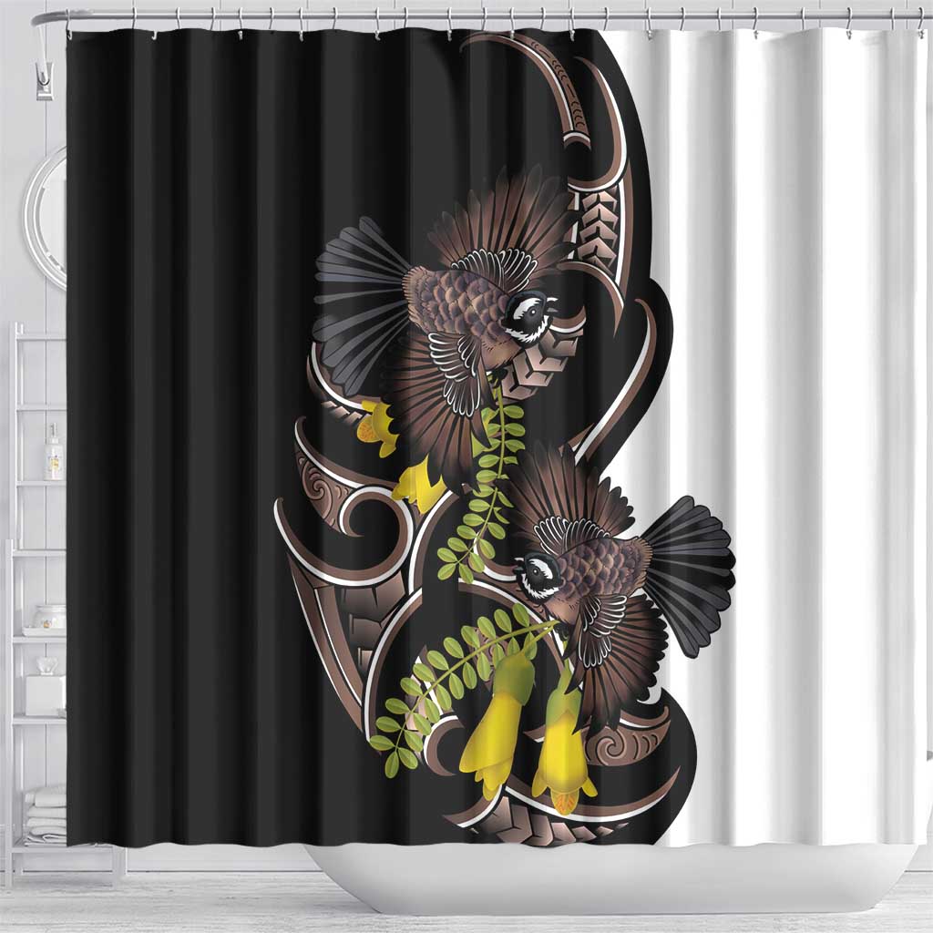 New Zealand Valentines Day Shower Curtain Piwakawaka Lovers Maori Koru Tattoo - Aussie Hoodie