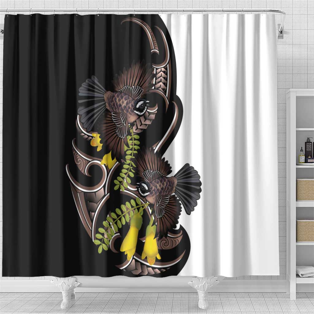 New Zealand Valentines Day Shower Curtain Piwakawaka Lovers Maori Koru Tattoo - Aussie Hoodie