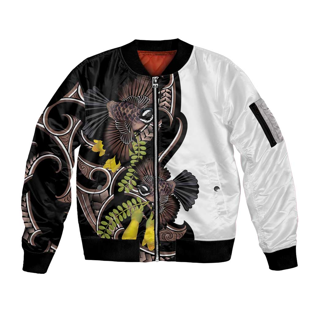 New Zealand Valentines Day Sleeve Zip Bomber Jacket Piwakawaka Lovers Maori Koru Tattoo - Aussie Hoodie