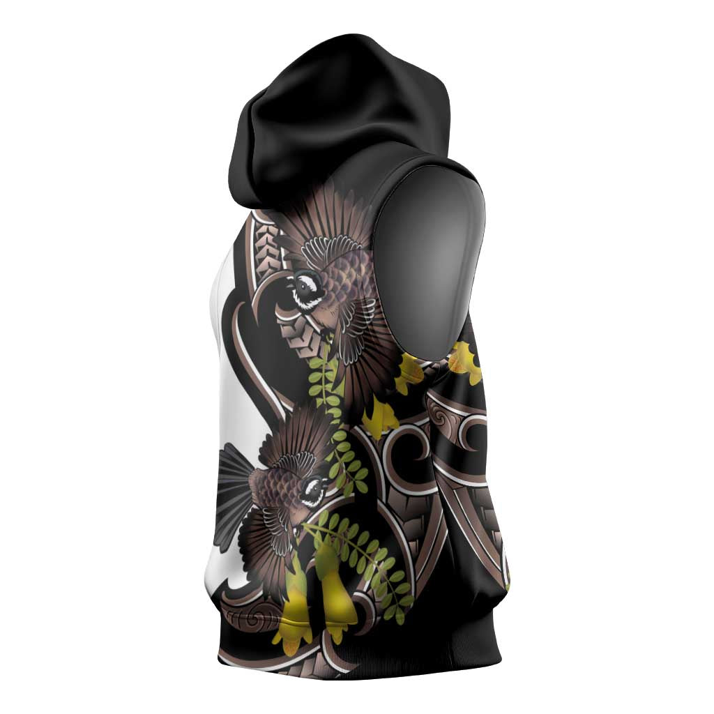 New Zealand Valentines Day Sleeveless Hoodie Piwakawaka Lovers Maori Koru Tattoo - Aussie Hoodie