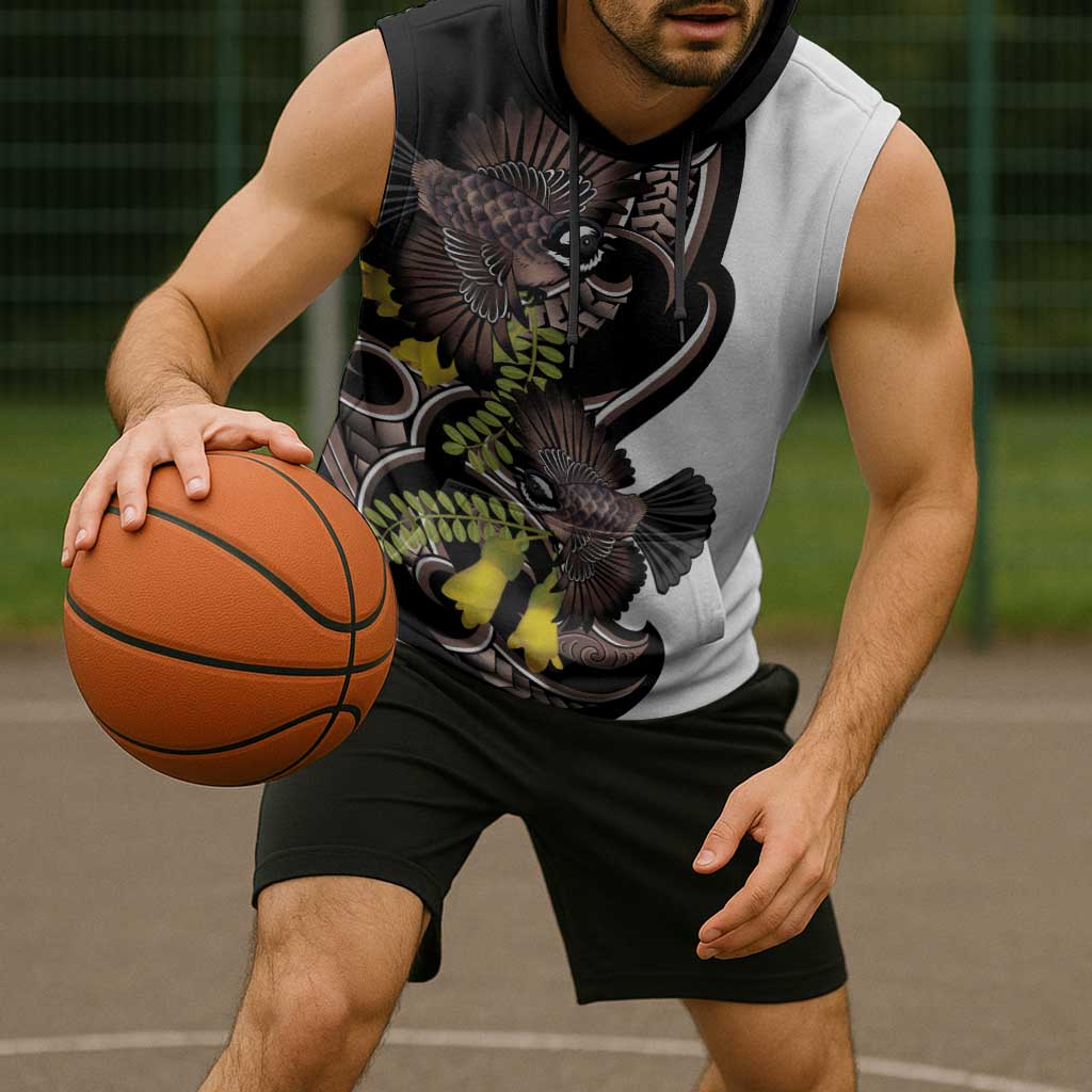New Zealand Valentines Day Sleeveless Hoodie Piwakawaka Lovers Maori Koru Tattoo - Aussie Hoodie