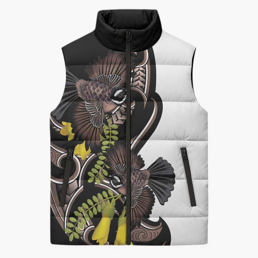 New Zealand Valentines Day Sleeveless Puffer Jacket Piwakawaka Lovers Maori Koru Tattoo - Aussie Hoodie