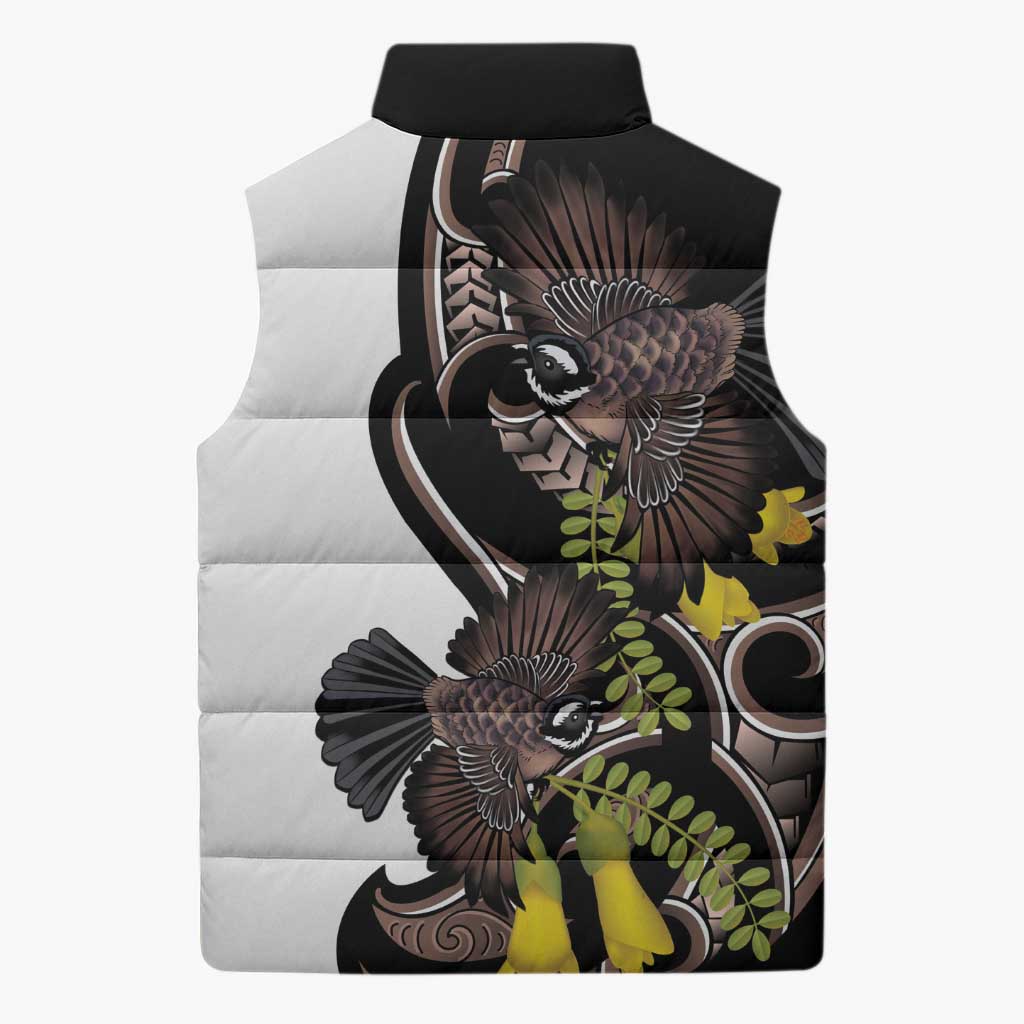 New Zealand Valentines Day Sleeveless Puffer Jacket Piwakawaka Lovers Maori Koru Tattoo - Aussie Hoodie