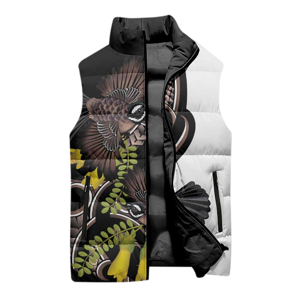 New Zealand Valentines Day Sleeveless Puffer Jacket Piwakawaka Lovers Maori Koru Tattoo - Aussie Hoodie