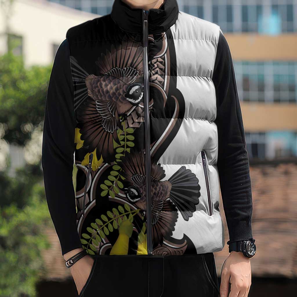 New Zealand Valentines Day Sleeveless Puffer Jacket Piwakawaka Lovers Maori Koru Tattoo - Aussie Hoodie