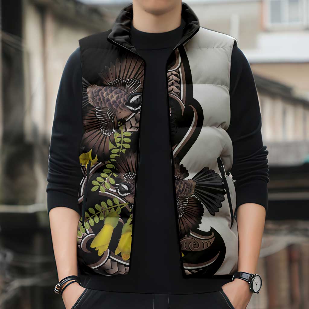 New Zealand Valentines Day Sleeveless Puffer Jacket Piwakawaka Lovers Maori Koru Tattoo - Aussie Hoodie