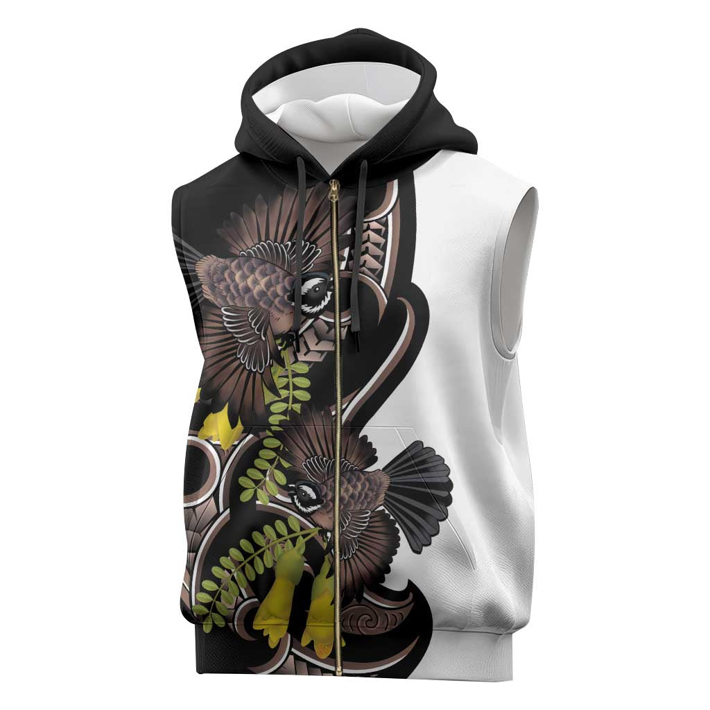 New Zealand Valentines Day Sleeveless Zip Hoodie Piwakawaka Lovers Maori Koru Tattoo - Aussie Hoodie