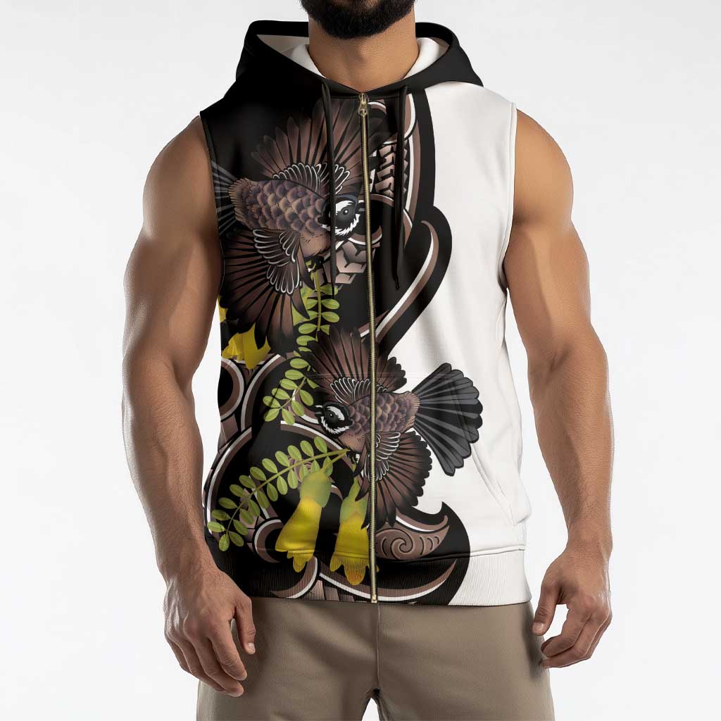 New Zealand Valentines Day Sleeveless Zip Hoodie Piwakawaka Lovers Maori Koru Tattoo - Aussie Hoodie