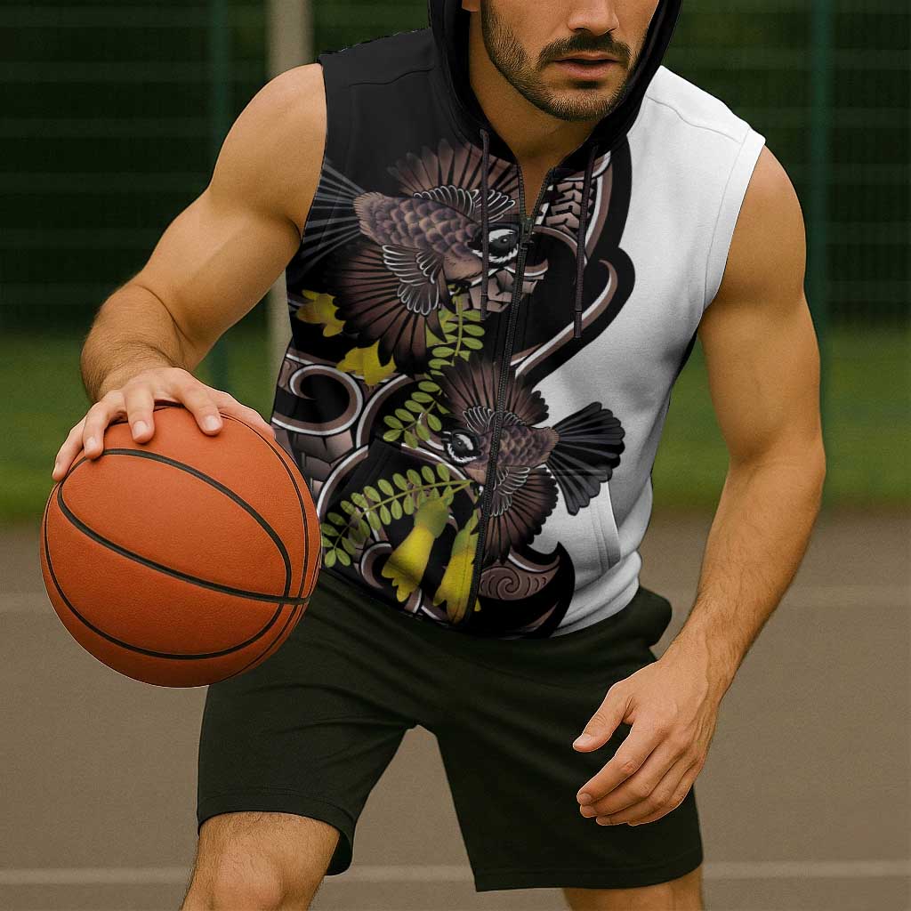 New Zealand Valentines Day Sleeveless Zip Hoodie Piwakawaka Lovers Maori Koru Tattoo LT14
