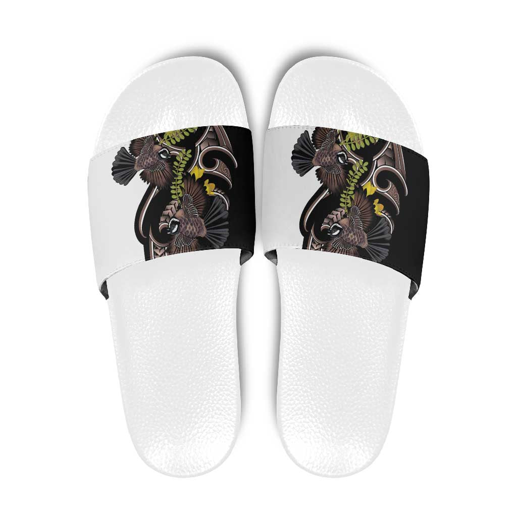 New Zealand Valentines Day Slide Sandals Piwakawaka Lovers Maori Koru Tattoo - Aussie Hoodie