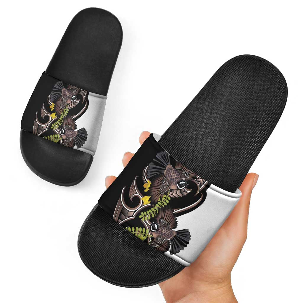 New Zealand Valentines Day Slide Sandals Piwakawaka Lovers Maori Koru Tattoo - Aussie Hoodie