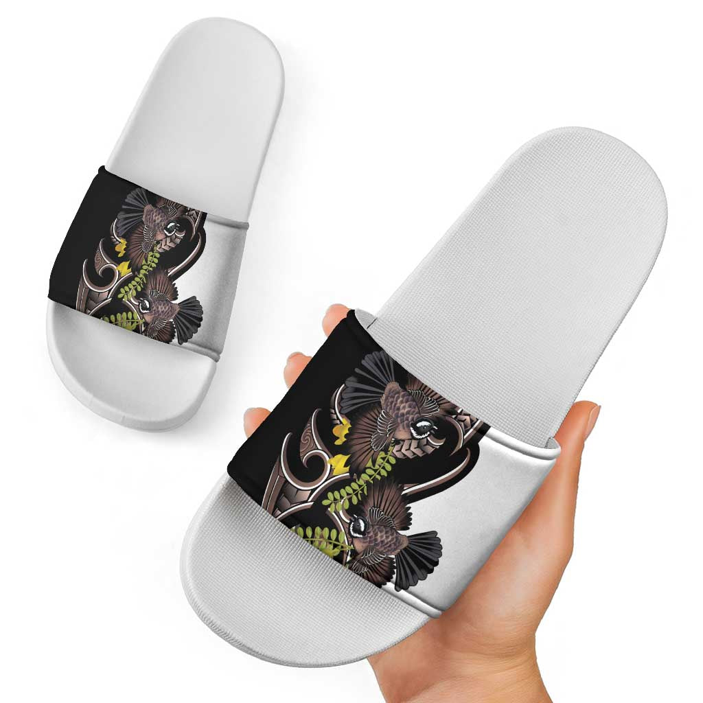 New Zealand Valentines Day Slide Sandals Piwakawaka Lovers Maori Koru Tattoo - Aussie Hoodie