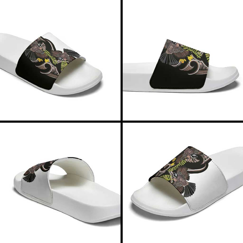 New Zealand Valentines Day Slide Sandals Piwakawaka Lovers Maori Koru Tattoo - Aussie Hoodie