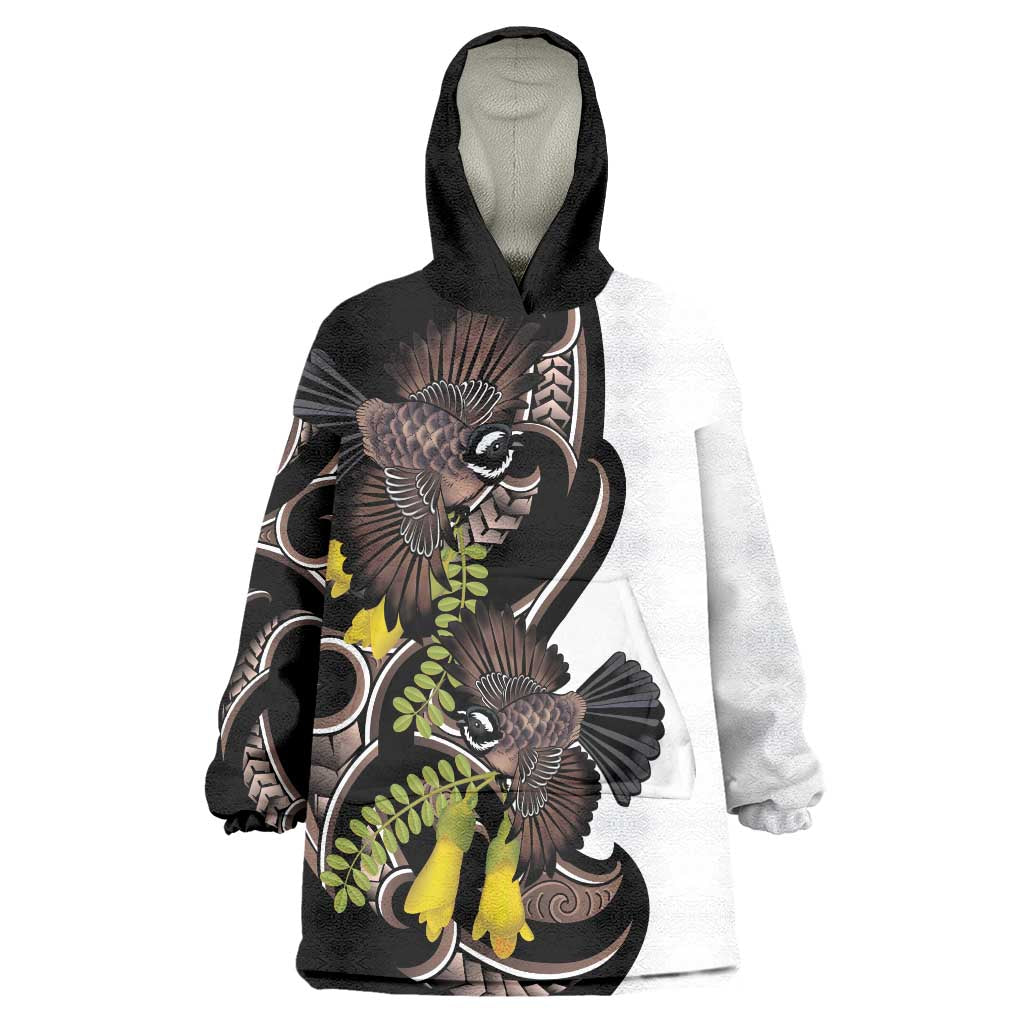 New Zealand Valentines Day Wearable Blanket Hoodie Piwakawaka Lovers Maori Koru Tattoo - Aussie Hoodie