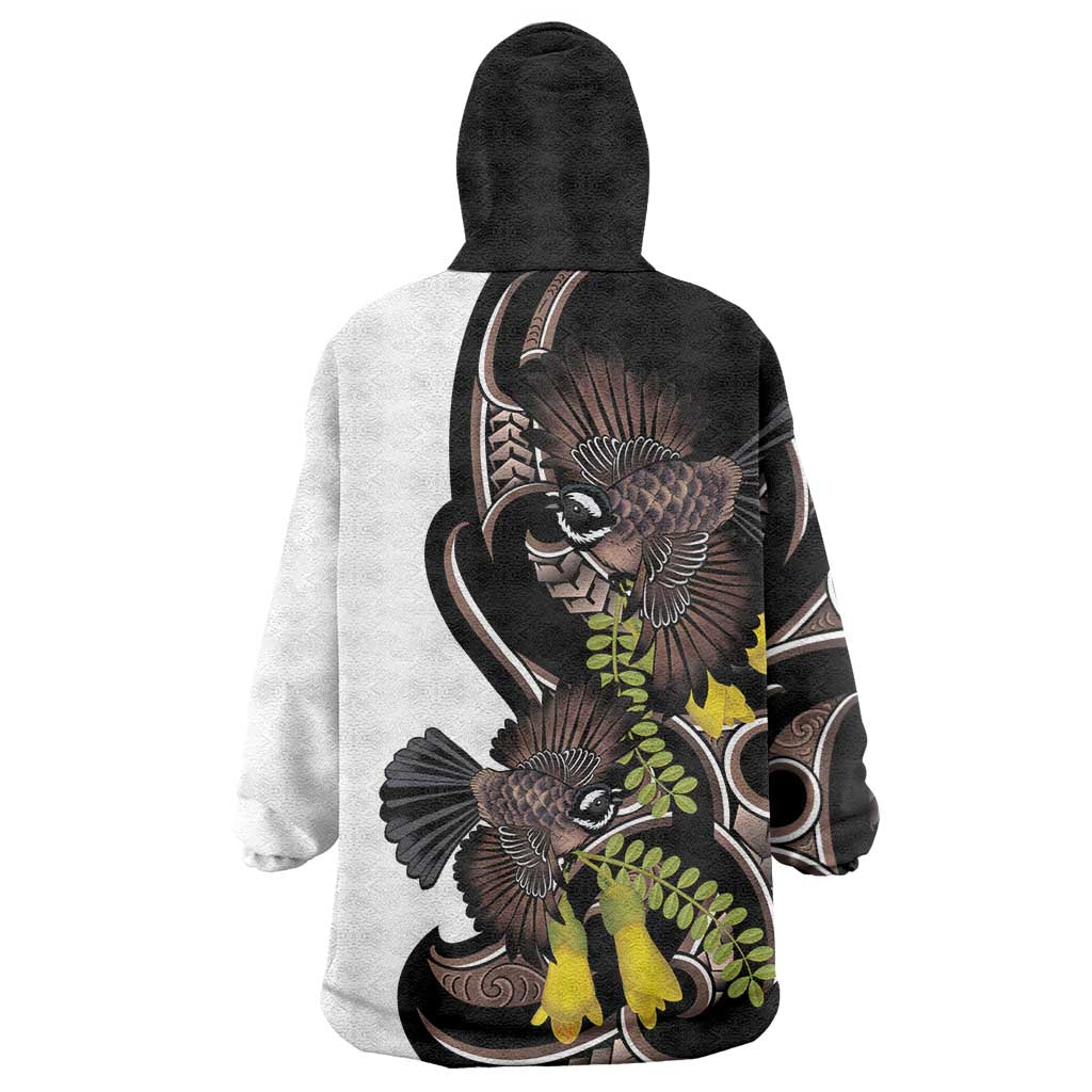 New Zealand Valentines Day Wearable Blanket Hoodie Piwakawaka Lovers Maori Koru Tattoo - Aussie Hoodie
