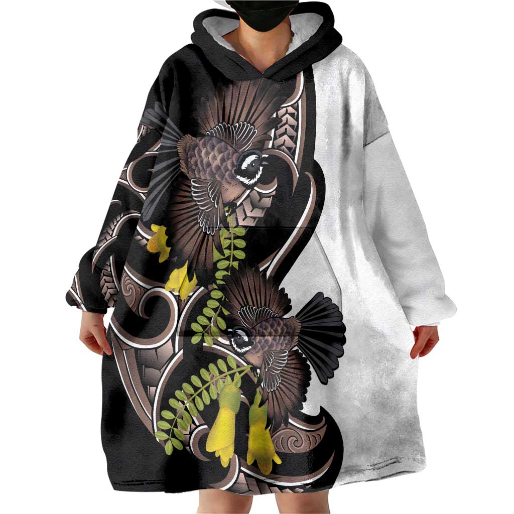 New Zealand Valentines Day Wearable Blanket Hoodie Piwakawaka Lovers Maori Koru Tattoo - Aussie Hoodie