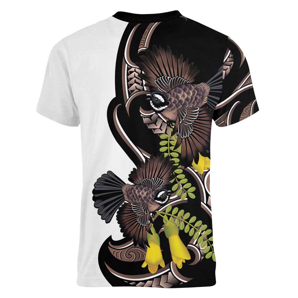 New Zealand Valentines Day Women V-Neck T-Shirt Piwakawaka Lovers Maori Koru Tattoo - Aussie Hoodie