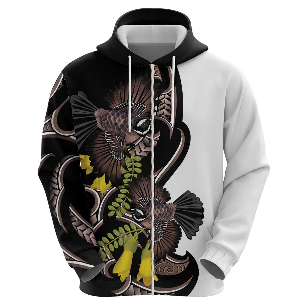 New Zealand Valentines Day Zip Hoodie Piwakawaka Lovers Maori Koru Tattoo - Aussie Hoodie