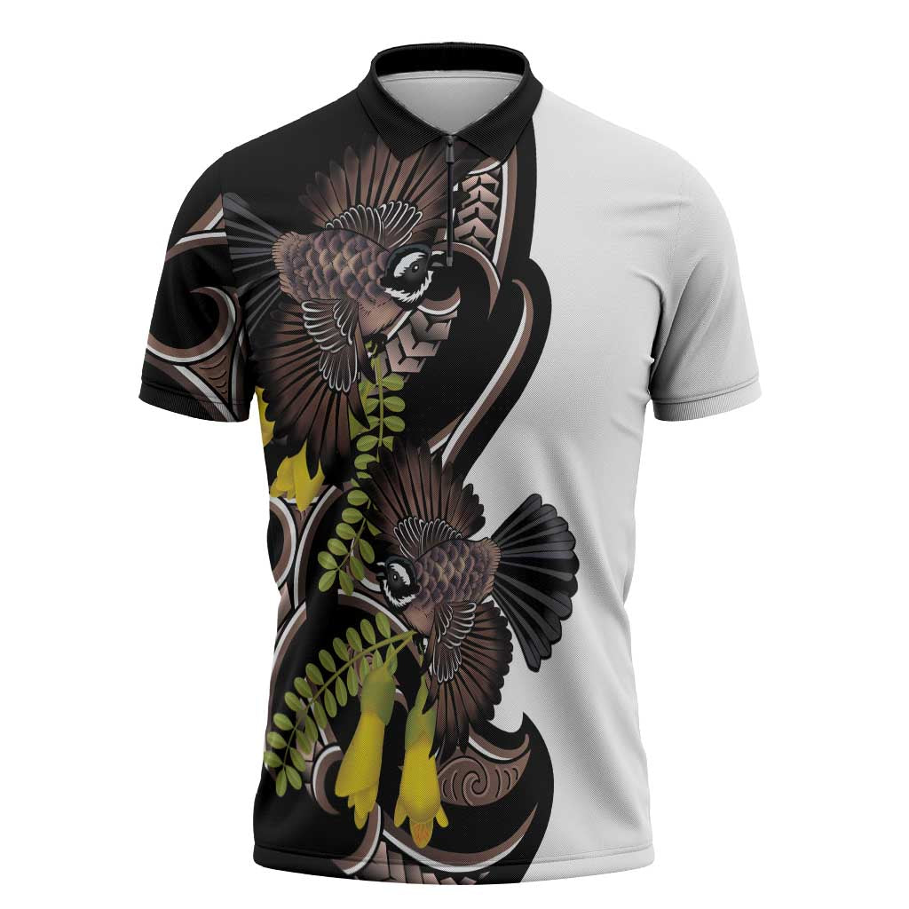 New Zealand Valentines Day Zipper Polo Shirt Piwakawaka Lovers Maori Koru Tattoo - Aussie Hoodie