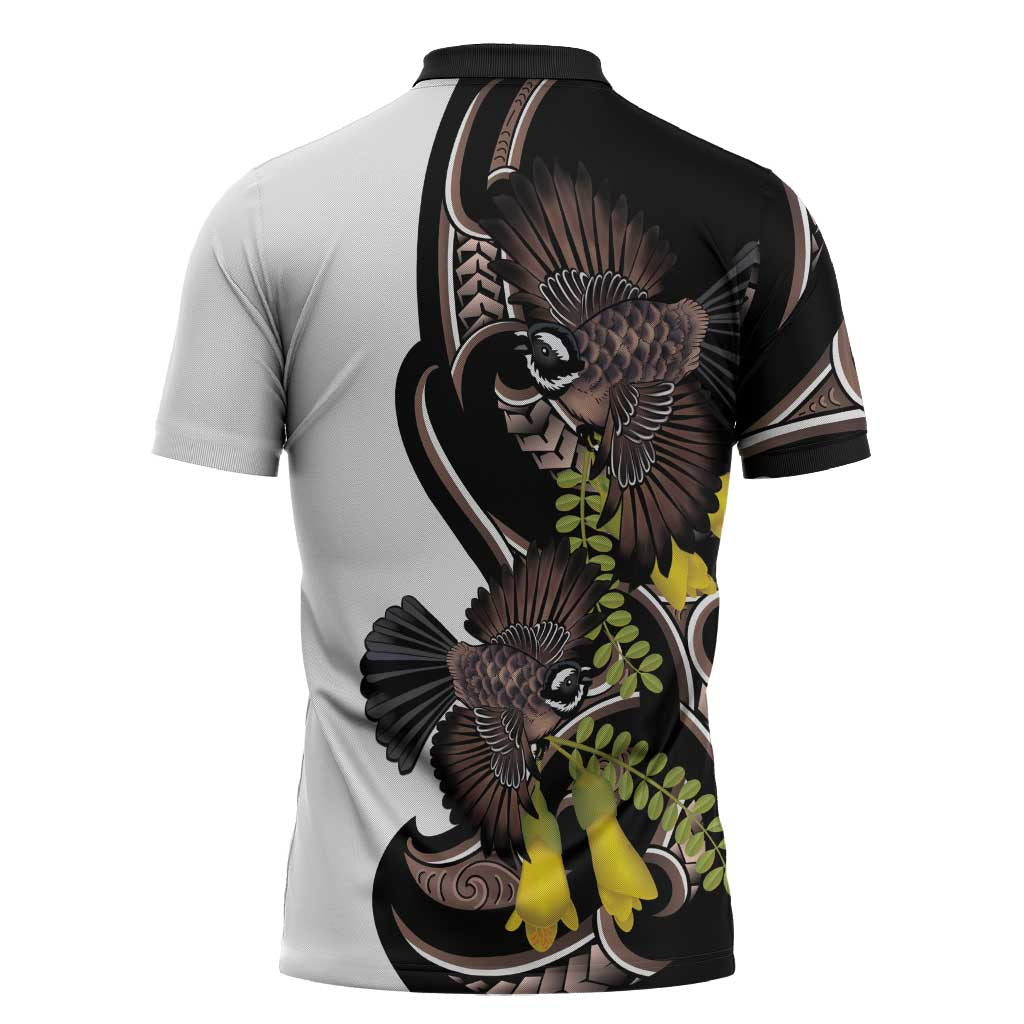 New Zealand Valentines Day Zipper Polo Shirt Piwakawaka Lovers Maori Koru Tattoo - Aussie Hoodie