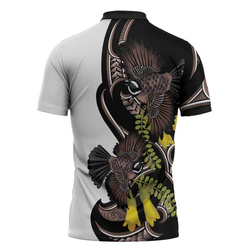 New Zealand Valentines Day Zipper Polo Shirt Piwakawaka Lovers Maori Koru Tattoo - Aussie Hoodie