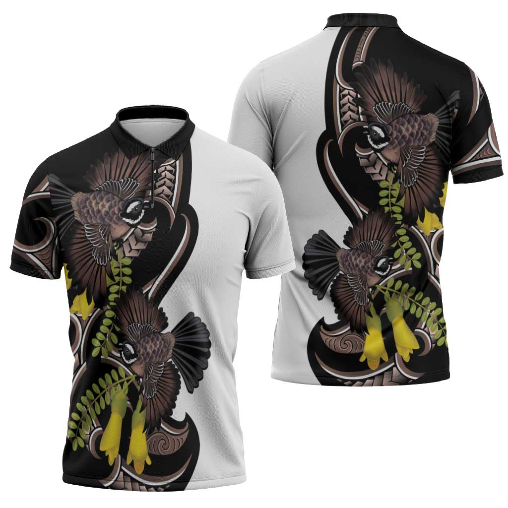 New Zealand Valentines Day Zipper Polo Shirt Piwakawaka Lovers Maori Koru Tattoo - Aussie Hoodie
