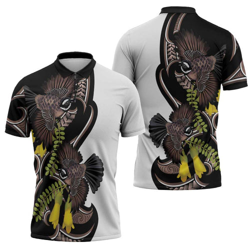 New Zealand Valentines Day Zipper Polo Shirt Piwakawaka Lovers Maori Koru Tattoo - Aussie Hoodie