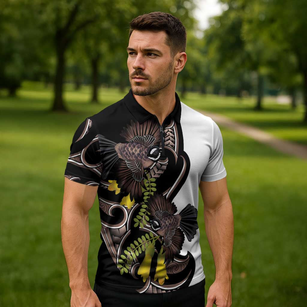 New Zealand Valentines Day Zipper Polo Shirt Piwakawaka Lovers Maori Koru Tattoo - Aussie Hoodie