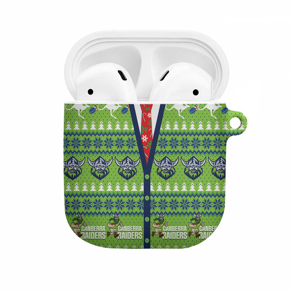 Raiders Rugby Christmas AirPods Case Merry Xmas Canberra Cardigan Style - Aussie Hoodie