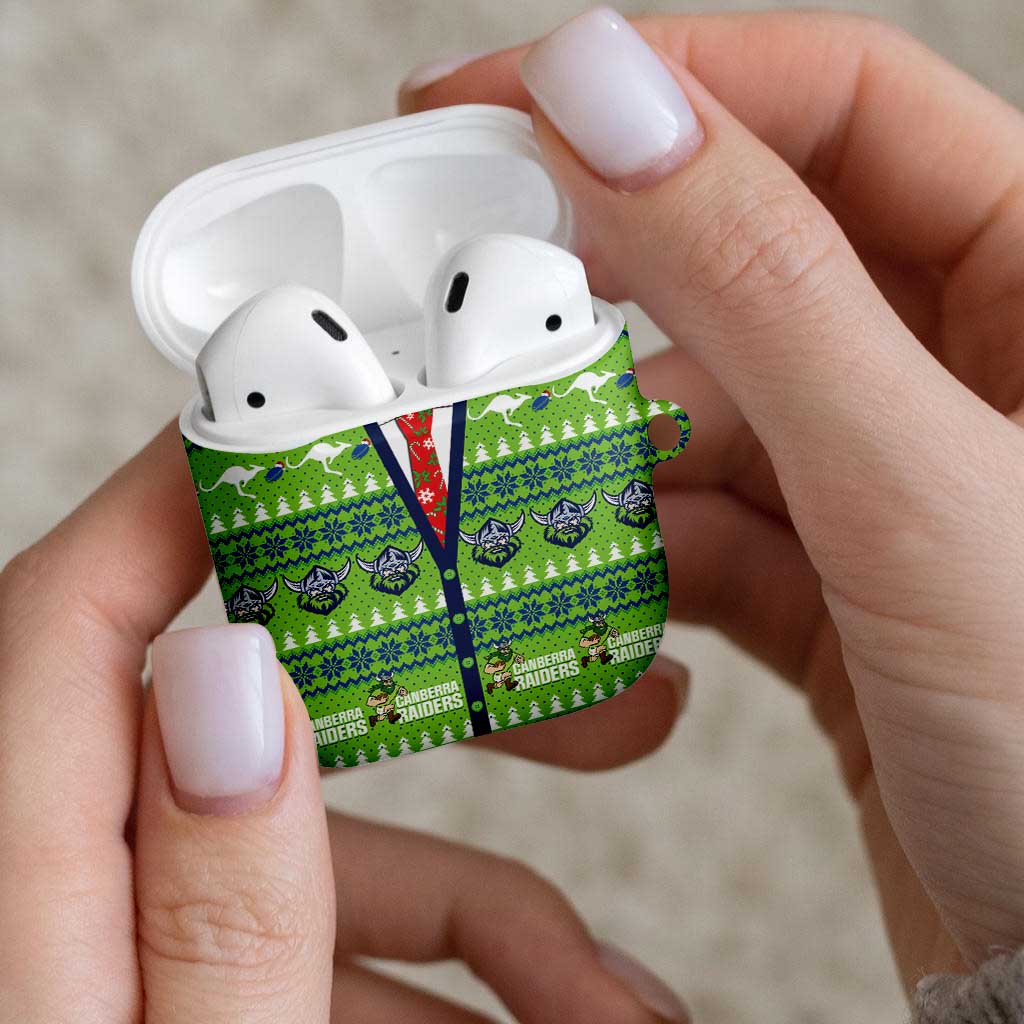 Raiders Rugby Christmas AirPods Case Merry Xmas Canberra Cardigan Style - Aussie Hoodie