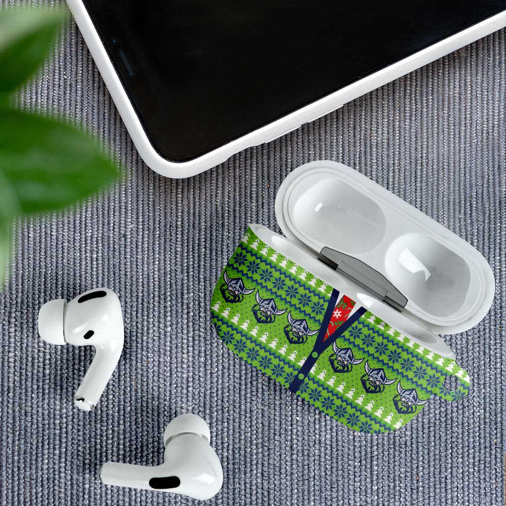 Raiders Rugby Christmas AirPods Case Merry Xmas Canberra Cardigan Style - Aussie Hoodie
