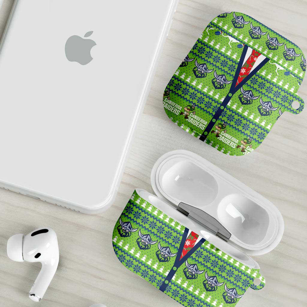 Raiders Rugby Christmas AirPods Case Merry Xmas Canberra Cardigan Style - Aussie Hoodie