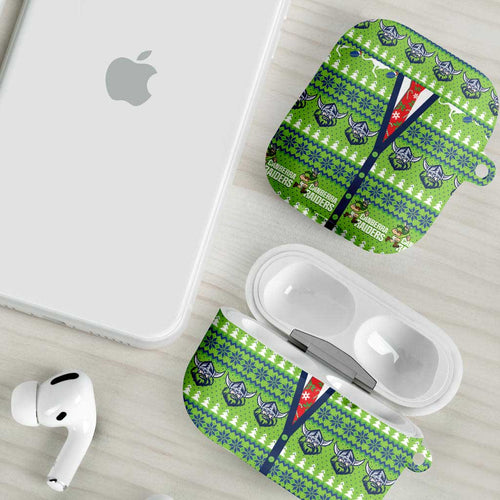 Raiders Rugby Christmas AirPods Case Merry Xmas Canberra Cardigan Style - Aussie Hoodie