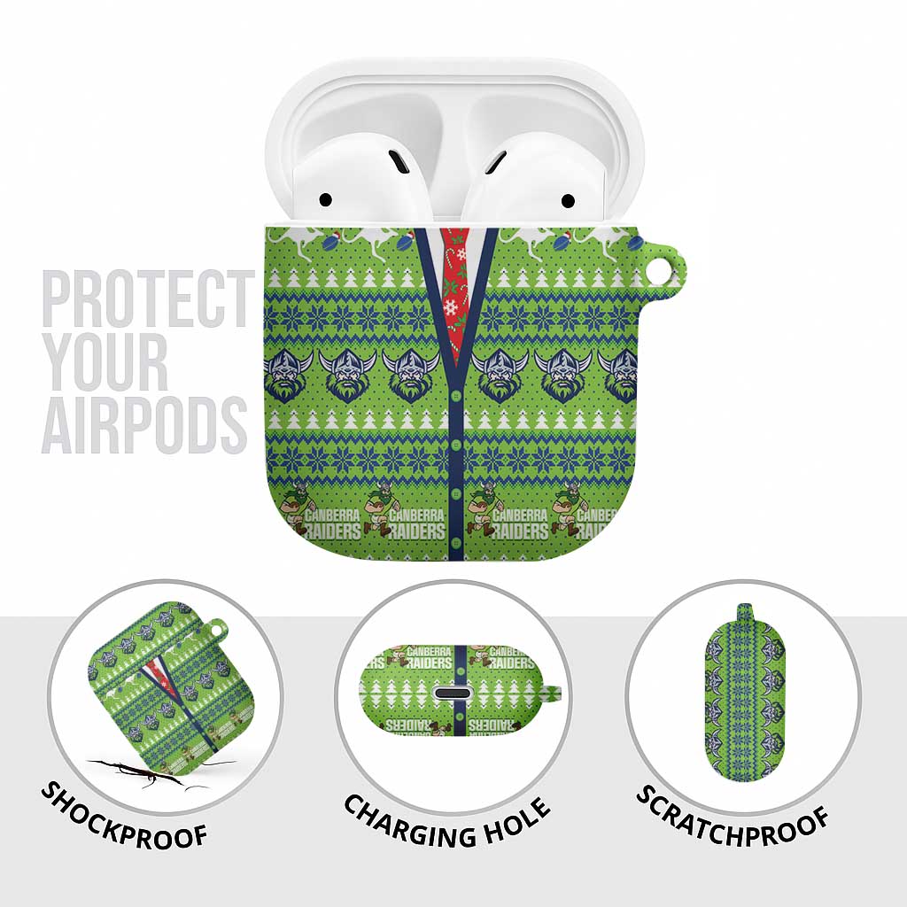 Raiders Rugby Christmas AirPods Case Merry Xmas Canberra Cardigan Style - Aussie Hoodie