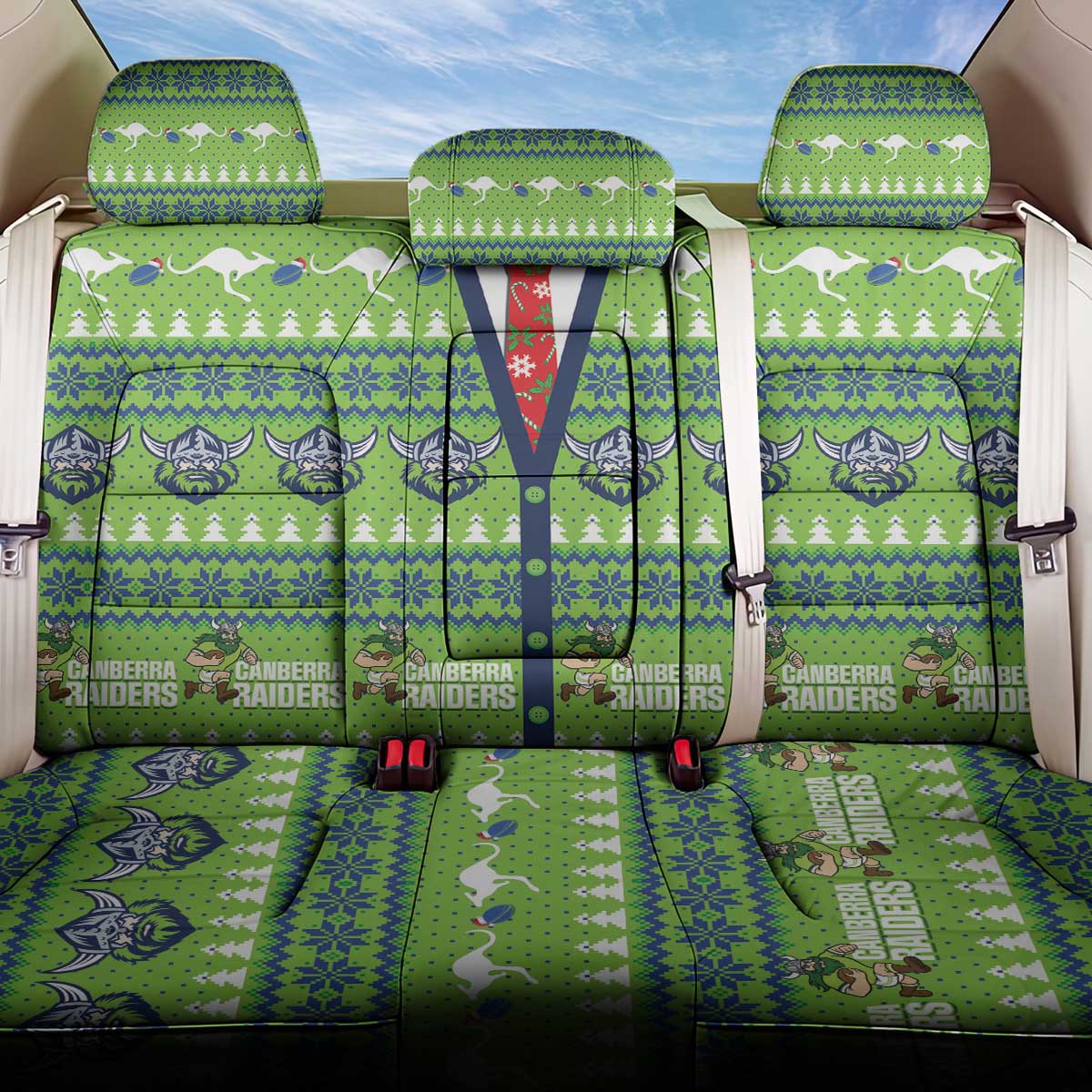 Raiders Rugby Christmas Back Car Seat Cover Merry Xmas Canberra Cardigan Style - Aussie Hoodie