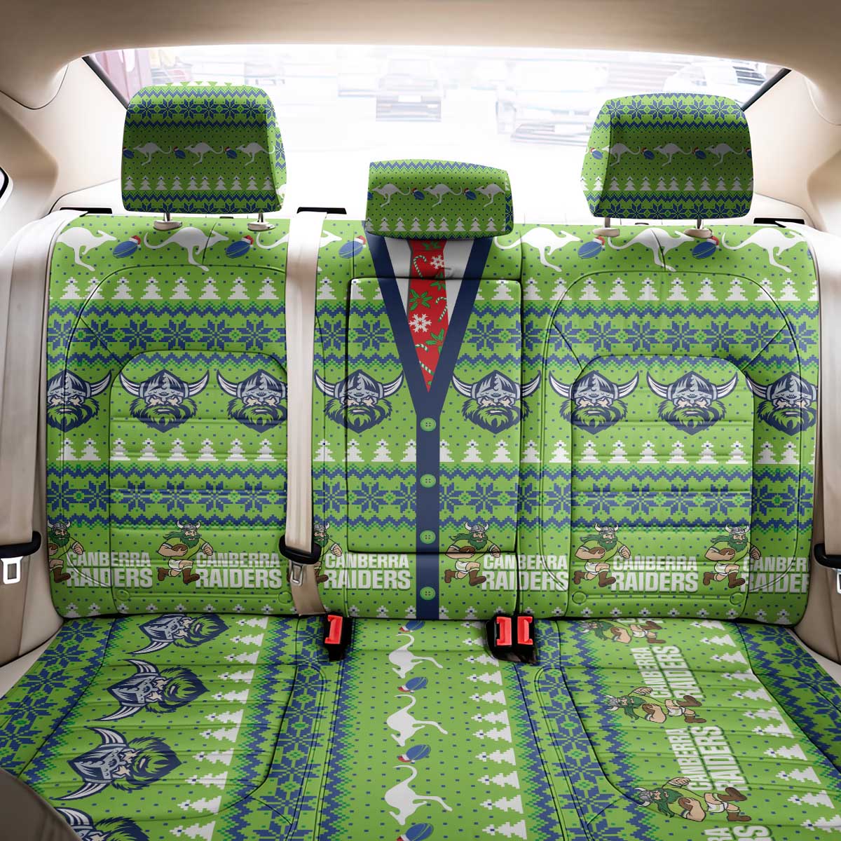 Raiders Rugby Christmas Back Car Seat Cover Merry Xmas Canberra Cardigan Style - Aussie Hoodie