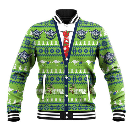 Raiders Rugby Christmas Baseball Jacket Merry Xmas Canberra Cardigan Style - Aussie Hoodie