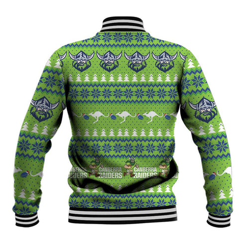 Raiders Rugby Christmas Baseball Jacket Merry Xmas Canberra Cardigan Style - Aussie Hoodie